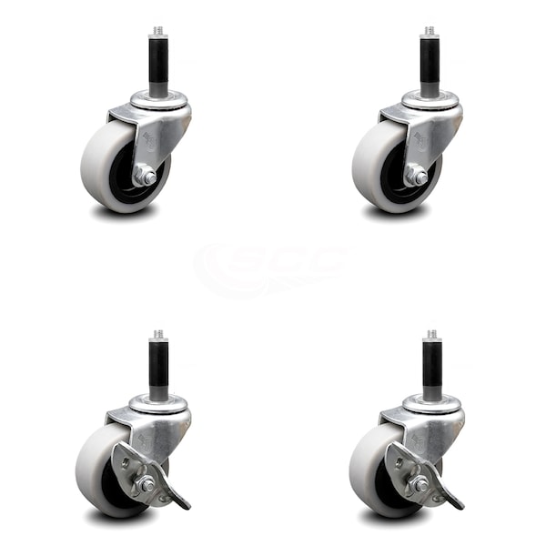2 Inch Thermoplastic Wheel 7/8 Inch Expanding Stem Caster Set with 2 Brakes